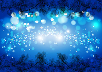 Blue Christmas sparkling background, winter vector card template.