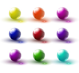 Set of glass balls on a transparent background. Isolated objects. Multi-colored glass balls. Vector illustration.