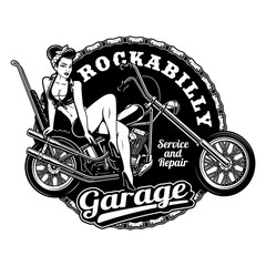 Pin up girl on motorcycle (monochrome version)