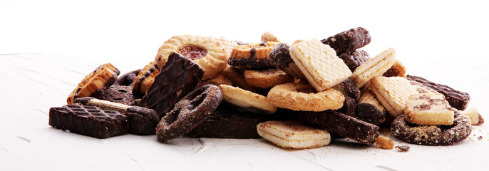Detail of delicious Christmas cookies with chocolate and gingerbread.