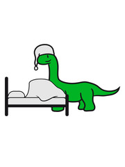 müde bett schlafen nachts abends langhals hals lang süß niedlich klein kinder groß comic cartoon dinosaurier saurier dino