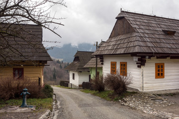 Fototapeta na wymiar Log-cabins in open-air-museum in Vlkolinec, Slovakia