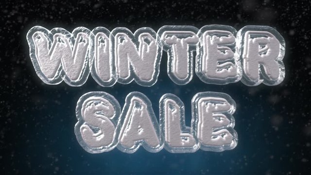 Winter Sale 3D Text Looping Animation, Frozen Ice Text Effect With Snow Falling - 4K Resolution Ultra HD
