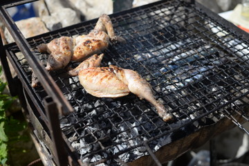 Delicious meat for grilling, close up on tasty dining barbecued background. Healthy cookout protein diet, tender roasted fresh outdoor background