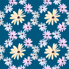 Seamless floral pattern with cute meadow flowers.Vintage floral background for textile, cover, wallpaper, gift packaging, printing.Romantic design for calico, silk, home textiles.