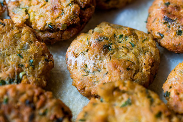 Fried Chickpeas Falafel on wooden surface.