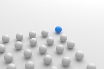 Leadership concept, blue leader ball leading whites. 3D Rendering.