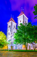 night view of the Church of saint mary in the norwegian city bergen