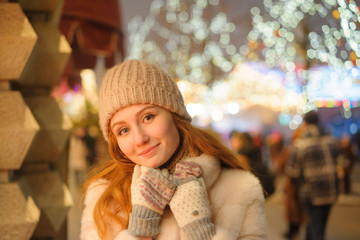 red-haired girl in christmas, outdoor