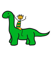 junge spaß reiten spielen freunde pferd langhals hals lang süß niedlich klein kinder groß comic cartoon dinosaurier saurier dino