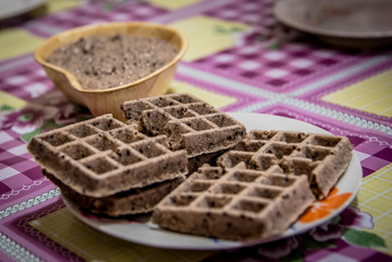 Integral healthy waffle pastry with lentil sauce
