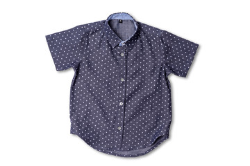 Dark blue polka dot shirt for boys on white background