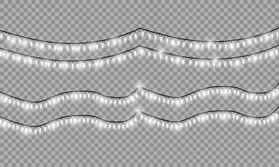 Glowing Christmas lights isolated realistic design elements. Garlands, Christmas decorations lights effects