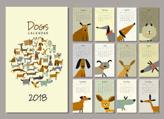 Funny dogs, calendar 2018 design