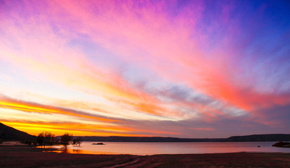 Sunset over lake