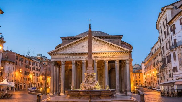 Rome Pantheon night to day sunrise timelapse, Rome, Italy 4K Time lapse
