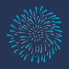 Firework. Festive bursting, celebration explosion, anniversary salute isolated on dark background. Vector illustration.