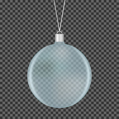 Glass transparent Christmas ball. Mockup of Xmas decorations. Vector illustration.