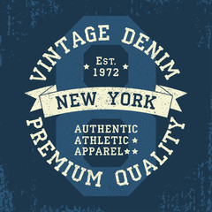 Fototapeta premium New York vintage grunge graphic for t-shirt. Original clothes design. Authentic athletic apparel typography. Retro sportswear print. Vector illustration.