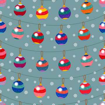 Christmas colorful glass ball seamless pattern.