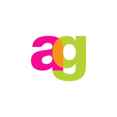 Initial letter ag, overlapping transparent lowercase logo, modern magenta orange green colors