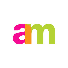 Initial letter am, overlapping transparent lowercase logo, modern magenta orange green colors