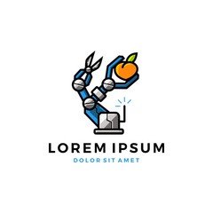fruit picker robot logo vector icon illustration download