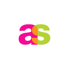 Initial letter as, overlapping transparent lowercase logo, modern magenta orange green colors