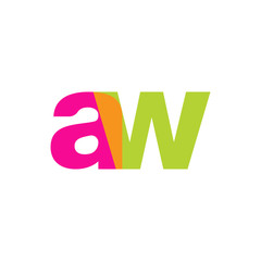 Initial letter aw, overlapping transparent lowercase logo, modern magenta orange green colors