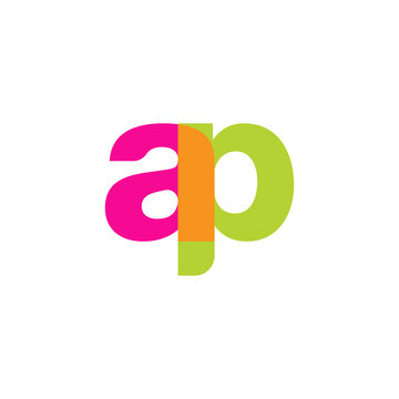 Initial letter ap, overlapping transparent lowercase logo, modern magenta orange green colors
