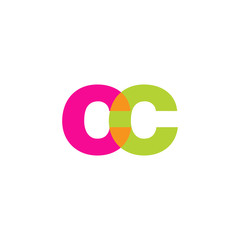 Initial letter cc, overlapping transparent lowercase logo, modern magenta orange green colors
