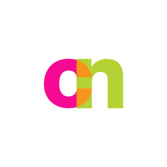 Initial letter cn, overlapping transparent lowercase logo, modern magenta orange green colors