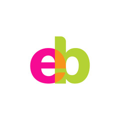 Initial letter eb, overlapping transparent lowercase logo, modern magenta orange green colors