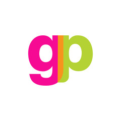 Initial letter gp, overlapping transparent lowercase logo, modern magenta orange green colors