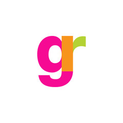 Initial letter gr, overlapping transparent lowercase logo, modern magenta orange green colors