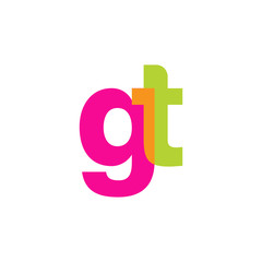 Initial letter gt, overlapping transparent lowercase logo, modern magenta orange green colors