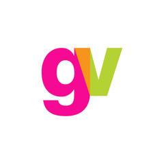 Initial letter gv, overlapping transparent lowercase logo, modern magenta orange green colors