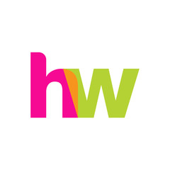 Initial letter hw, overlapping transparent lowercase logo, modern magenta orange green colors