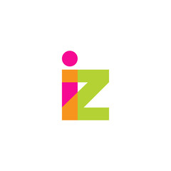Initial letter iz, overlapping transparent lowercase logo, modern magenta orange green colors