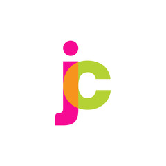 Initial letter jc, overlapping transparent lowercase logo, modern magenta orange green colors