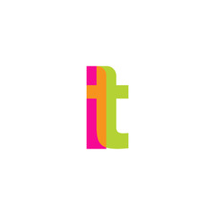 Initial letter lt, overlapping transparent lowercase logo, modern magenta orange green colors