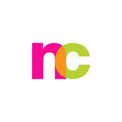 Initial letter nc, overlapping transparent lowercase logo, modern magenta orange green colors