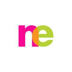 Initial letter ne, overlapping transparent lowercase logo, modern magenta orange green colors