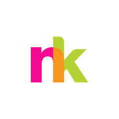 Initial letter nk, overlapping transparent lowercase logo, modern magenta orange green colors