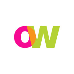 Initial letter ow, overlapping transparent lowercase logo, modern magenta orange green colors