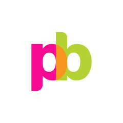 Initial letter pb, overlapping transparent lowercase logo, modern magenta orange green colors