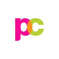 Initial letter pc, overlapping transparent lowercase logo, modern magenta orange green colors