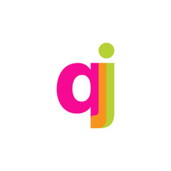 Initial letter qj, overlapping transparent lowercase logo, modern magenta orange green colors