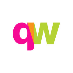 Initial letter qw, overlapping transparent lowercase logo, modern magenta orange green colors