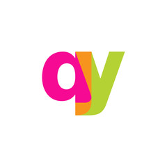 Initial letter qy, overlapping transparent lowercase logo, modern magenta orange green colors